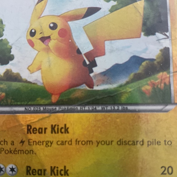 Pikachu Holo card very well played and loved. Has many crinkles and lines in it. - Picture 3 of 5